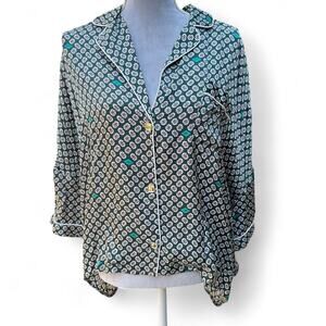 MAJE Charline Silky Green Floral Print Button Front Blouse Top Size 3 (Large)